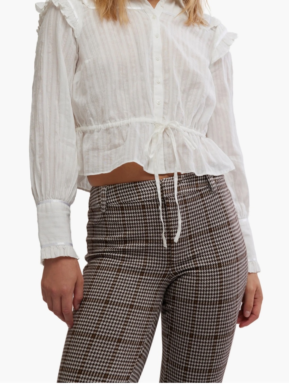 100% Cotton Free People Daybreak Ruffle Cotton Shirt
